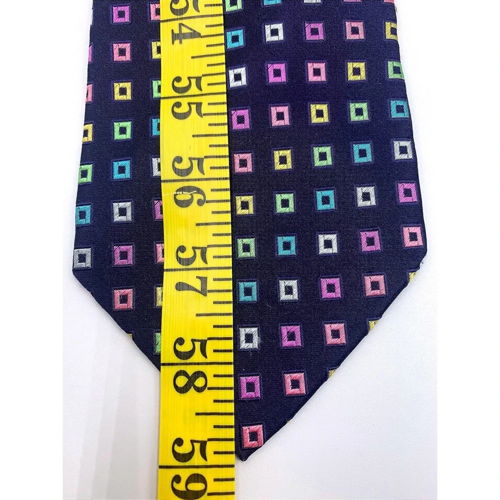 Charles Tyrwhitt‎ Navy Silk Tie Geometric Square Pattern Made in Italy Mens
